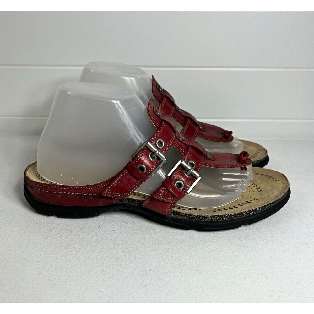 ECCO Women’s Sandals Size 10 / 41 Red Leather Strappy Buckle Adjustable Flat
